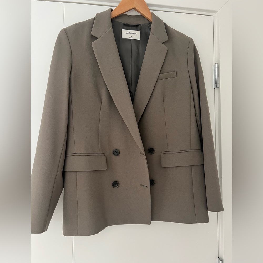 Classic Taupe Double-Breasted Blazer